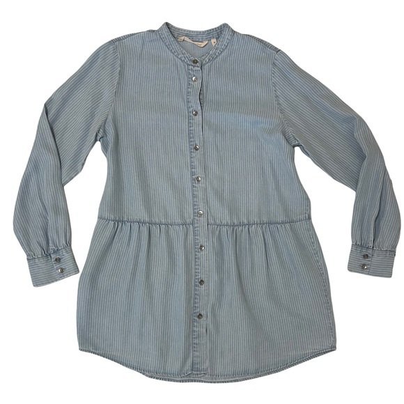 Soft Surroundings Tunic Top Soft Tencel Blue Button Up Peplum Peasant Size M - Picture 1 of 11